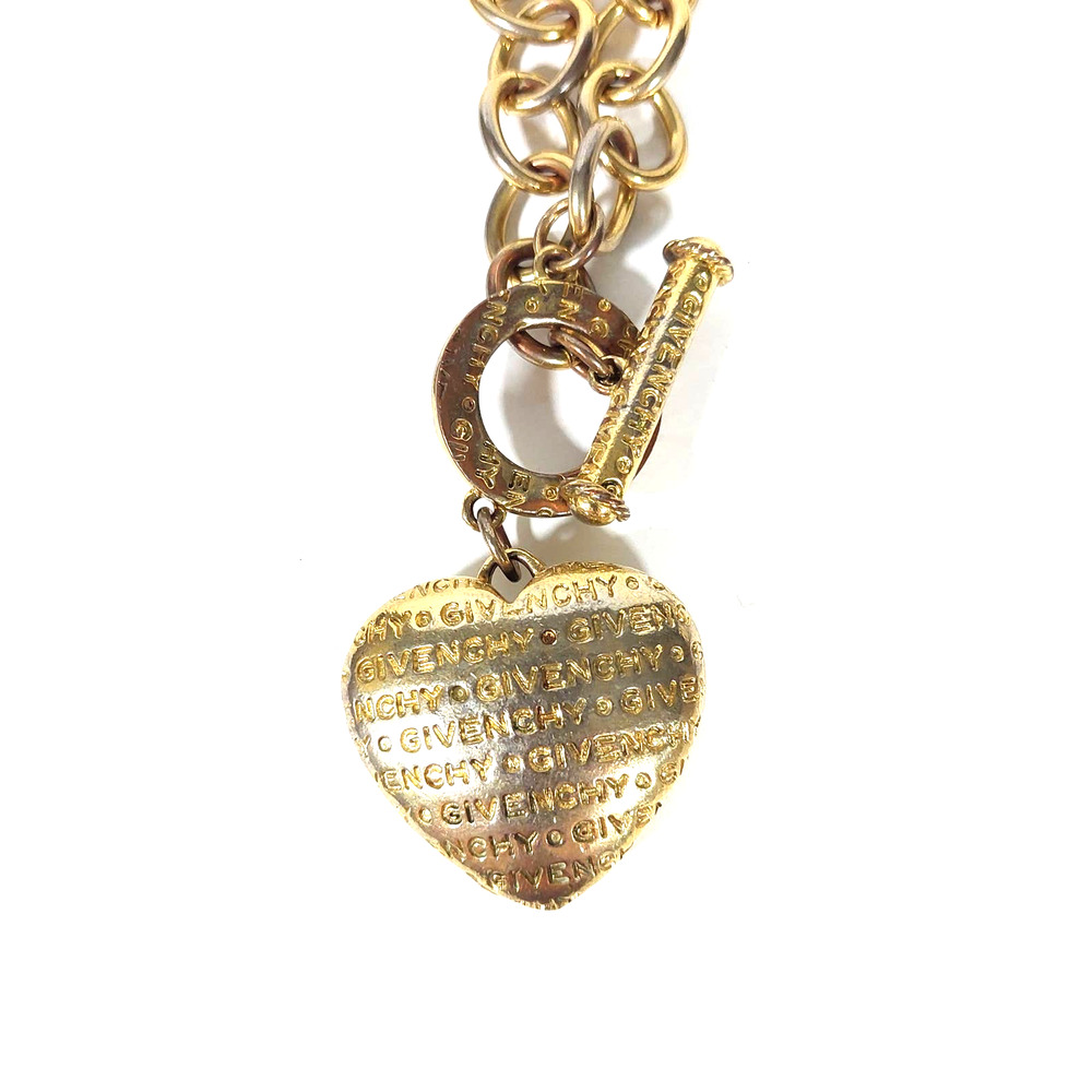 Vintage 1980s GIVENCHY Couture Monogram Gold Tone Heart Pendant Toggle Chain